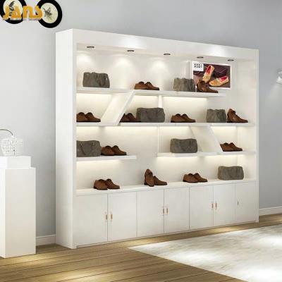 China Environmental friendly custom wooden apparel shoes showcase cabinet, handbag display cabinet, photo frame display counter for cosmetics shop design for sale