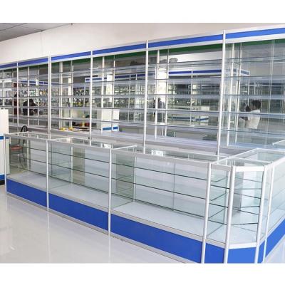 China Environmental Friendly Pharmacy Store Shelf Medicine Cabinet Health Care Products Shelves Glass Cabinet Counter for sale