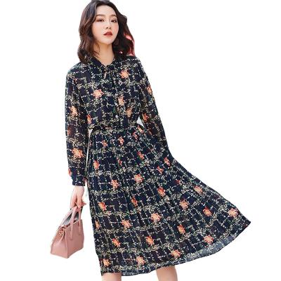 China Polyester 100% Dark Blue Khaki Washable Anti-Static Maxi Summer Ladies Dresses 2021 for sale