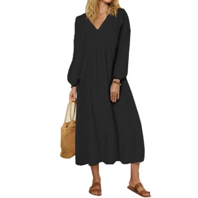 China Wholesale Anti-static Summer Long Sleeve High Quality V-neck Sleeve Women's Fashion Casual Dress for sale