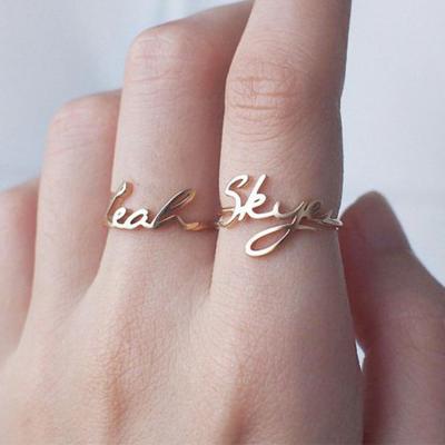 China Environmental Friendly Custom Name Plate Ring Personalized Stainless Steel Name Ring Titanium 14k Gold Plated For Women for sale