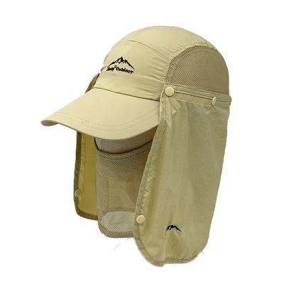 China Portable Mesh Picture High Quality Detachable Polyester Breathable Outdoor Hat With UV Protection Fishing Hat Cap With Neck Cover for sale