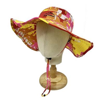 China Wholesale Hot Selling Picture Beach Hats Polyester Sunproof Foldable Bucket Hat Wider Brim With String Mesh Cute Hats for sale