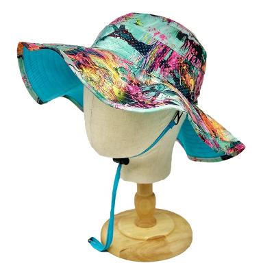 China RTSFashionable Image Polyester Beach Reversible Wide Brim Custom Bucket Hat 100% Quick Dry Bucket Hat With String For Sandbeach for sale