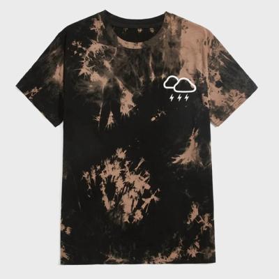 China custom Anti-wrinkle mqo low sleeve men's short sleeve cotton t-shirt tie dyed cloud graphic print t-shirt for sale