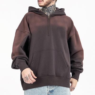 China Anti-wrinkle logo hoodie half zipper moq low bottom winter hoodies washed winter hoodies custom pullover men custom for sale