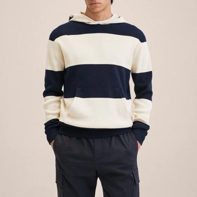 China Anti-wrinkle huili factory promotional trend striped men's custom fashion knitted casual loose fit pullover hoodie for sale