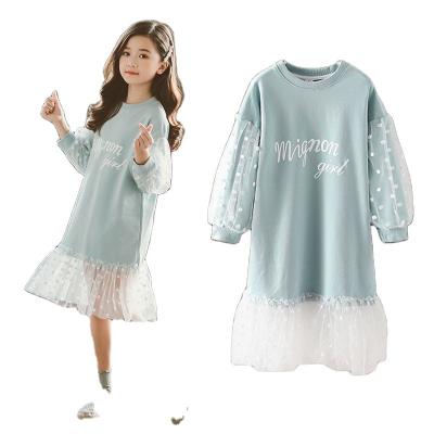 China Casual Spring Sportswear Dress 2021 New Childrenb Fashionable Long Sleeve Sweater Princess Tulle Dress for sale