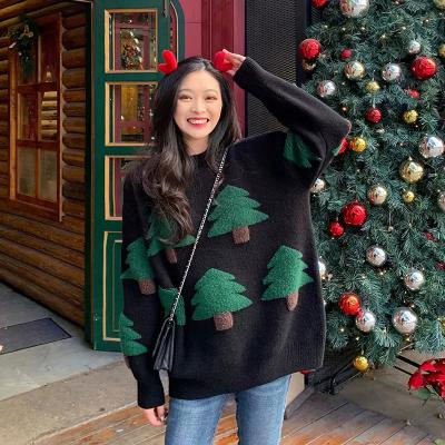 China Christmas 2021 Christmas Knit Women's Autumn Winter Loose Christmas Tree Pattern Thick Crewneck Sweater Sweater for sale