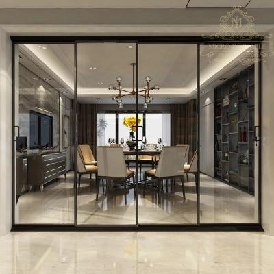 China Modern Design Aluminum Sliding Glass Doors Waterproof Interior Narrow Frameless Trackless Screen For Dining Room for sale