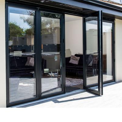 China Nordic style waterproof tempered glass aluminum folding patio doors design factory price for sale