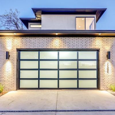 China Heat Insulation New Design Tempered Aluminum Auto Anodized Frosted Glass 9*8 Garage Door for sale