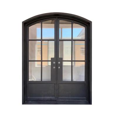 China Anti-theft Classic Entrance Wrought Iron Front French Security Door With Insect Screen for sale