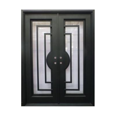 China Cheap And Fine Exterior Wrought Iron Front Door With Tempered Thermal Insulation Anti-theft Glass for sale