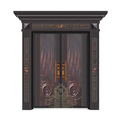 China Cheap Luxury Royal Exterior Entry Steel Metal Design Top Quality Price Double Metal Screen Doors Anti-theft Security With Crown for sale