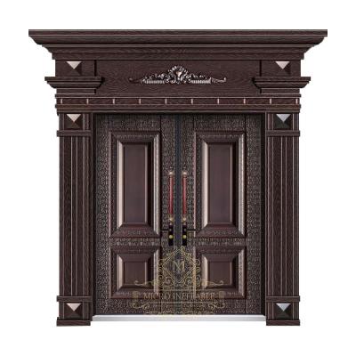 China Cheap Luxury Royal Exterior Entry Steel Metal Design Top Quality Price Commercial Steel Double Doors Anti-theft Security With Crown for sale