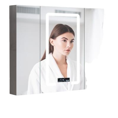 China Environmental friendly wall mounted bathroom mirror cabinet LED lighted STAINLESS STEEL cabinet free-painting mirror cabinet for promotion for sale