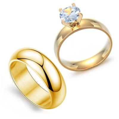 China CLASSIC Titanium Gold Plated Engagement Ring Fashion Jewelry Couple Wedding Rings for sale