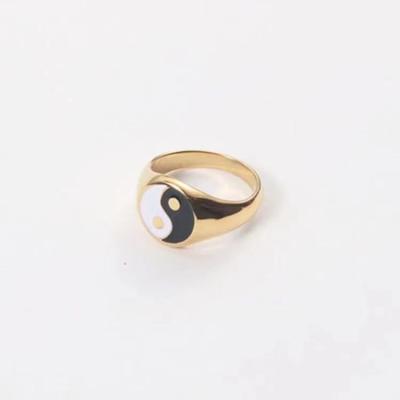 China CLASSIC Minimalist 18K Gold Plated Enamel Ring Stainless Steel Chunky Balance Yin Yang Women Rings for sale