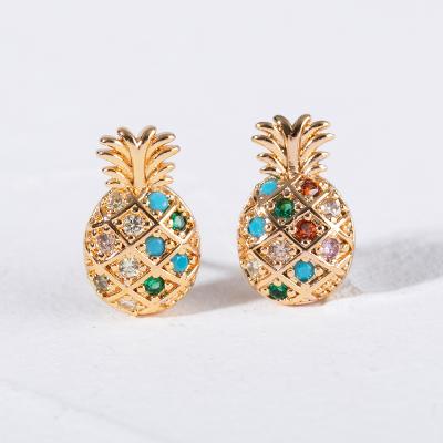 China Mingxi CLASSIC Jewelry Exquisite Colorful Zircon Gold Plated Pineapple Stud Earrings For Women for sale