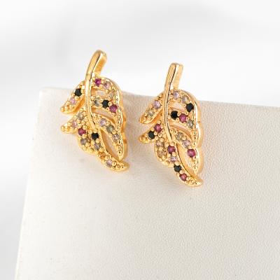 China Mingxi Jewelry Size CLASSIC Minimalist Tasty Quality Jewelry 14k 18k Gold Plated Zircon Leaves Women Stud Earrings for sale