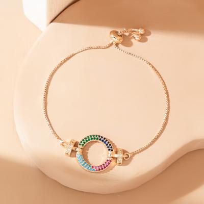 China Instyle TRENDY Adjustable Colorful Stone Round Shape Gold Plated Customize Bracelets For Women for sale