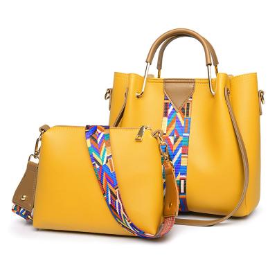 China Lady 2 PCS/Set Yellow Color Women Fashion Frosted PU Handbags Colorful Extra Strap Cross - Body Shoulder Bags for sale