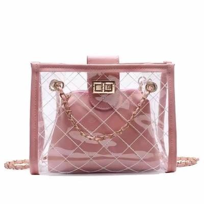 China 2021 New Wholesale PVC Waterproof Clear Transparent Women Handbags Shape Tote Beach Bag Ladies Shoulder Bag for sale