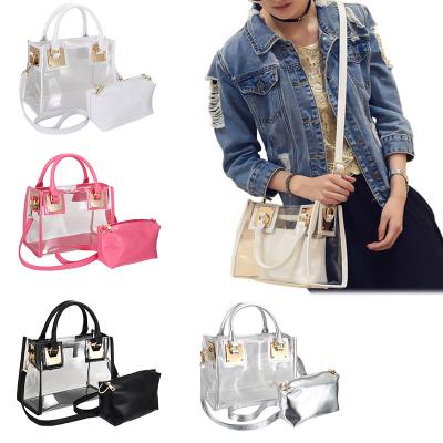 China Hot Fashion 2pcs PU Women's Handbags Clear Transparent Messenger Bags Crossbody Bags Jelly Candy Summer Beach Handbag Shoulder Bag for sale