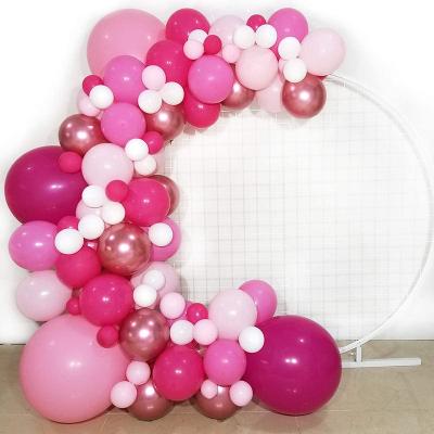 China Advertising Rose Pink White Theme Party Girl's Birthday Wedding Decoration Latex Balloon Metal Rose Pink Balloon Garland Set Party Gift Toy Promotional Toy for sale