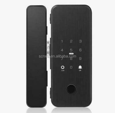 China Tuya Key Card Password Anti-peep Code Fingerprint Smart Door Lock Aluminum Biometric APP Dual Keyless Hook For Glass Door for sale