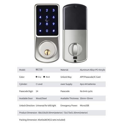 China North American popular type NX230 model tuya app deadbolt waterproof smart lock sensor door home/apartment/Airbnb/office door for sale