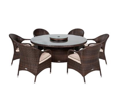 China Outdoor Eco-freindly Cheap 6 Seater Round Dining Table Set Glass Top Furniture for sale