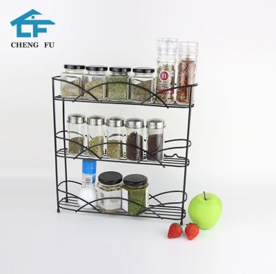 China Adjustable Expandable Expandable Metal 3 Tier Wire Wall Jar Spice Rack Rack Rack Kitchen Accessories Organizer Kitchen Shelf Viable Storage for sale