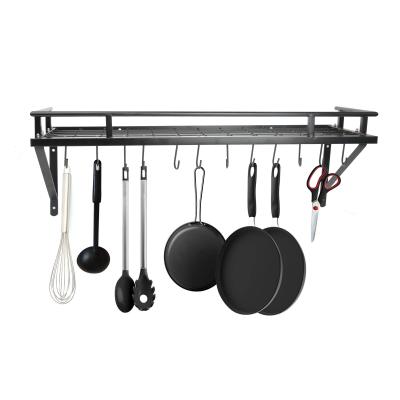 China Traditional Kitchen Pot Shelf Storage Shelf With Black Powder Coating 12 Hooks for sale