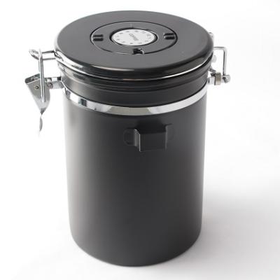 China Airtight cover stainless steel coffee canister with spoon and built-in CO2 valve for sale