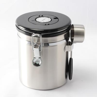 China Stocked Airtight Stainless Steel Coffee Canister With Spoon 1.4 L for sale