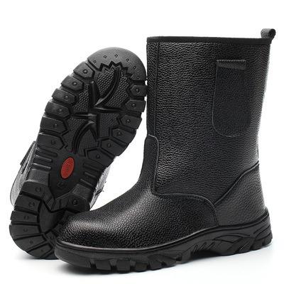 China High Quality PU Rubber High Cushioning Cut Out Industrial Leather Men Work Safety Boots Shoes For Construction for sale