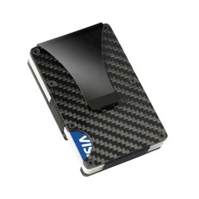 China Hot Selling USA Amazone Fashion Style Carbon Fiber Credit Card Holder RFID Blocking Anti Scan Metal Wallet Cash Money Clip for sale