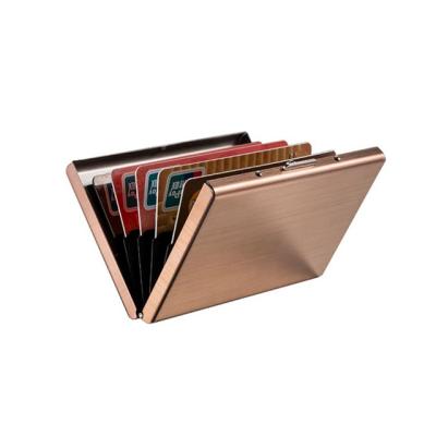 China Latest Clear and Stylish Stainless Steel RFID Blocking Rose Gold Plating Credit Bank Card Holder Wallet for Men and Women for sale