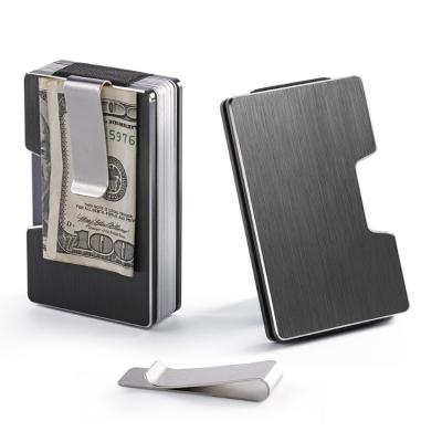 China Fashion Slim Aluminum RFID Blocking Metal Credit Card Holder With Detachable Metal Money Clip For Customized Logo for sale