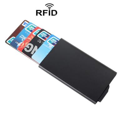 China ENGLAND STYLE Automatic Pop Up Silver Metal Wallet RFID Blocking Minimalist Aluminum Sliding Push Button Credit Card Holder for sale