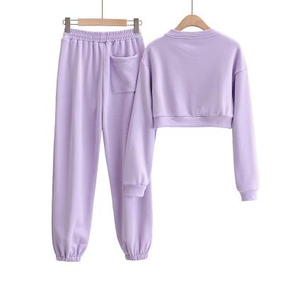 China New New Solid Color Breathable Drawstring Pants Jogging Women's Navel Top Sports Suit Cropped Two Piece Set for sale