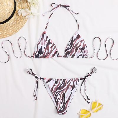 China Antibacterial extreme swimwear bikinis best-selling string pattern exotic zebra printed swimwear sexy halter bikini for sale