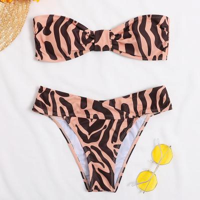 China Tiger Pattern Swimwear Antibacterial Hot Bikini No String Printed Summer Fashionable Beach Wear Bandeau From China Manufacturer for sale