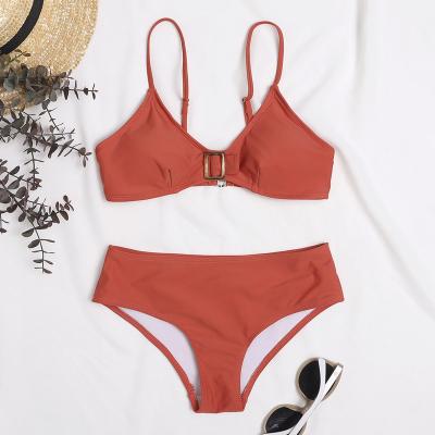 China Best Selling Solid Colors Bikinis Woman Swimwear Metal Antibacterial Accessory Tanning Through Swimwear for sale