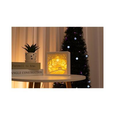 China Modern Holiday Party Souvenir 3D Paper-cut Light Box Christmas Decoration Night Light For Xmas Gift for sale