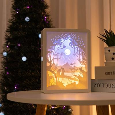 China Wholesale White Modern Paper Carving Lamp Art 3D Picture Frame Shade Box Views Stereo White With Led Light for sale