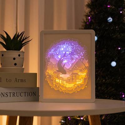 China New Fashion Modern Shade Paper Carving Night Lamp With Wood Frame Paper Night Light for sale