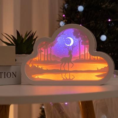 China Customized Modern Photo Frame Cloud Night Light Paper Carving Lamp for sale